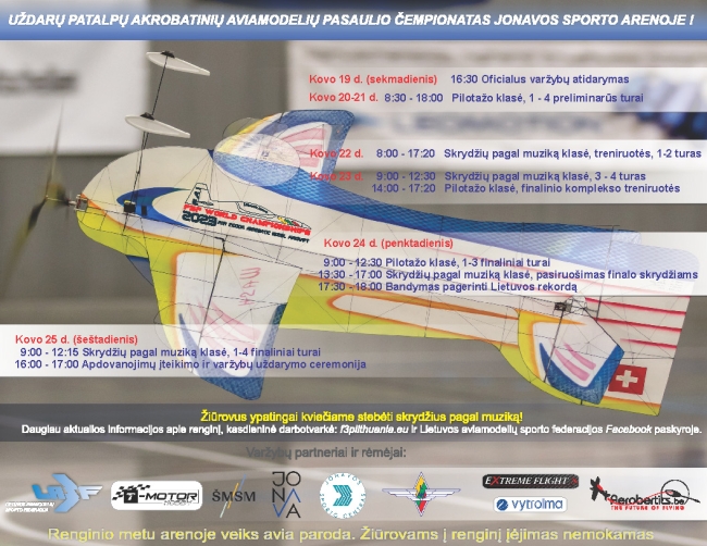 Uždarų patalpų akrobatinių aviamodelių pasaulio čempionatas vyks Jonavoje